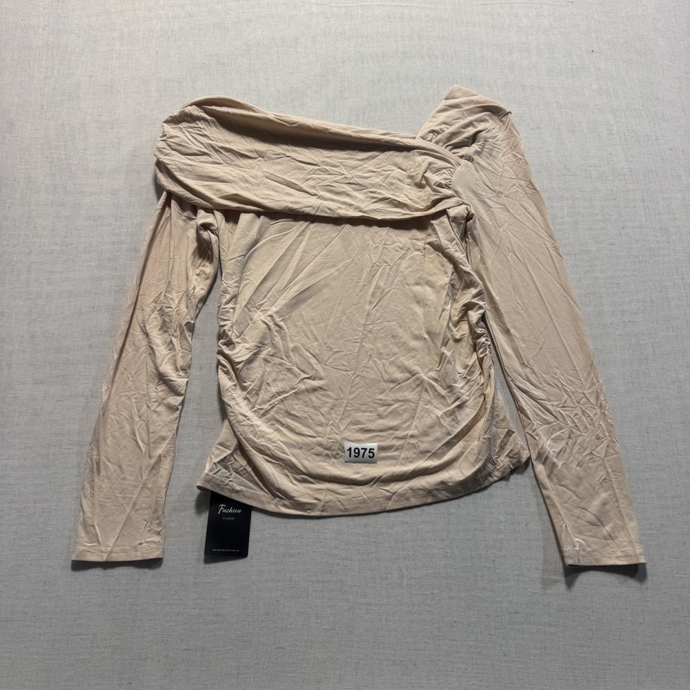 Rapbin Off Shoulder Ruched Top Womens XL Beige New